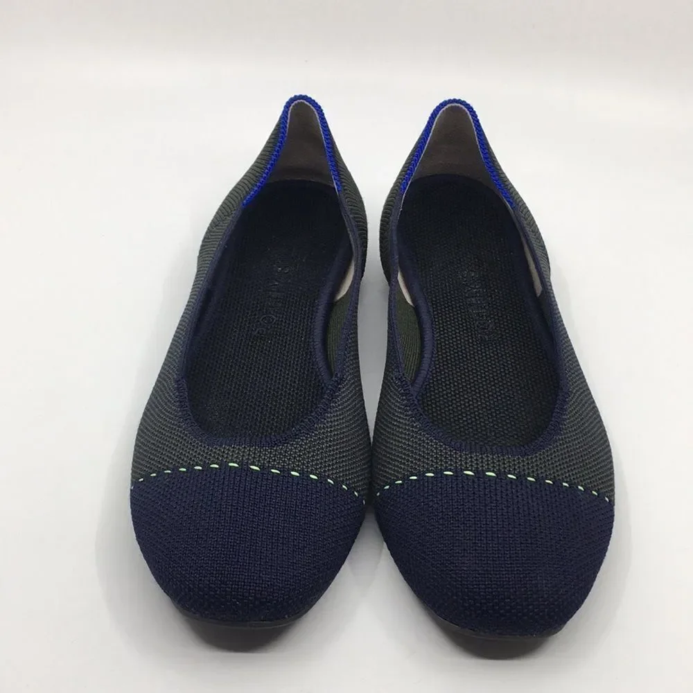 Rothy's The Square Highland Green Blue Flats Shoes Sz 7.5